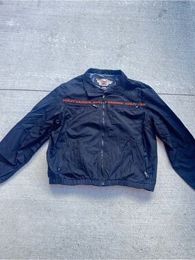 Harley-Davidson Black Windbreaker Jacket with Orange Logo Trim